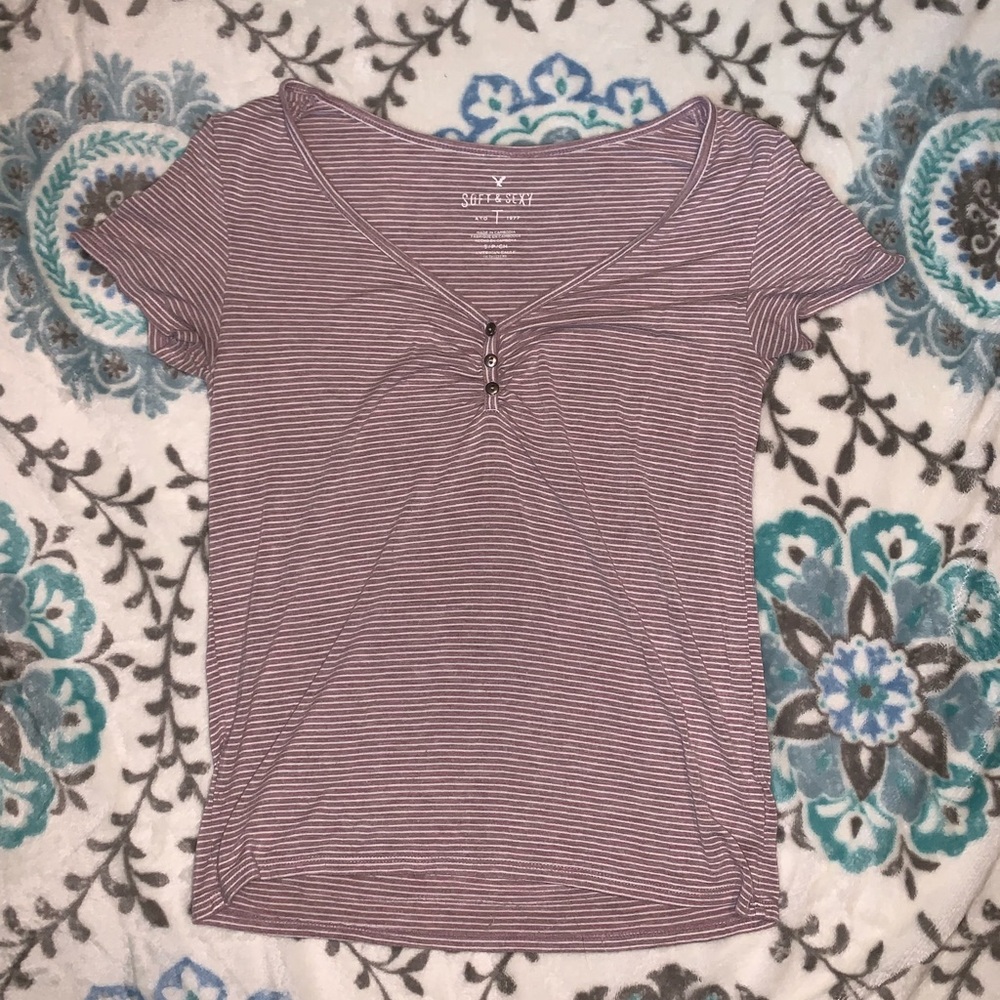Purple & White Striped Shirt w/ Buttons!